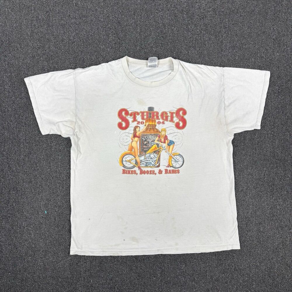 VTG Sturgis T Shirt Y2K 2000s Motorcycle Drinks Bikes Booze Babes Size XL